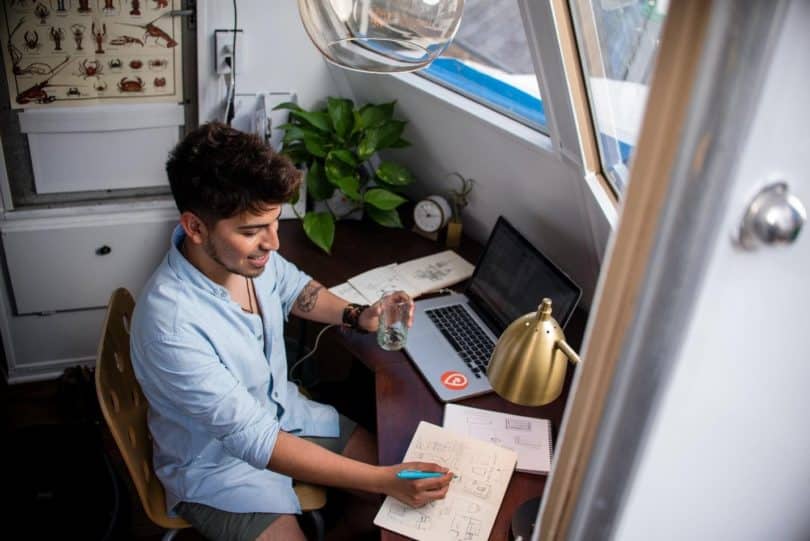 Man at remote workstation